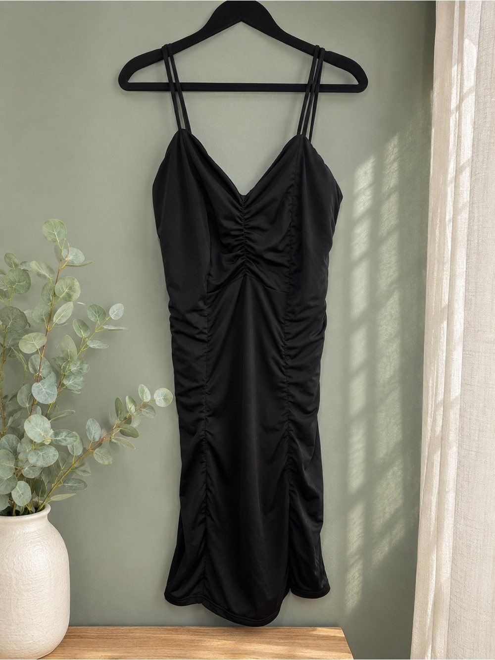 Lands’ End Ruched Tummy Control Swim Dress Swimsuit Black Size 14 One Piece